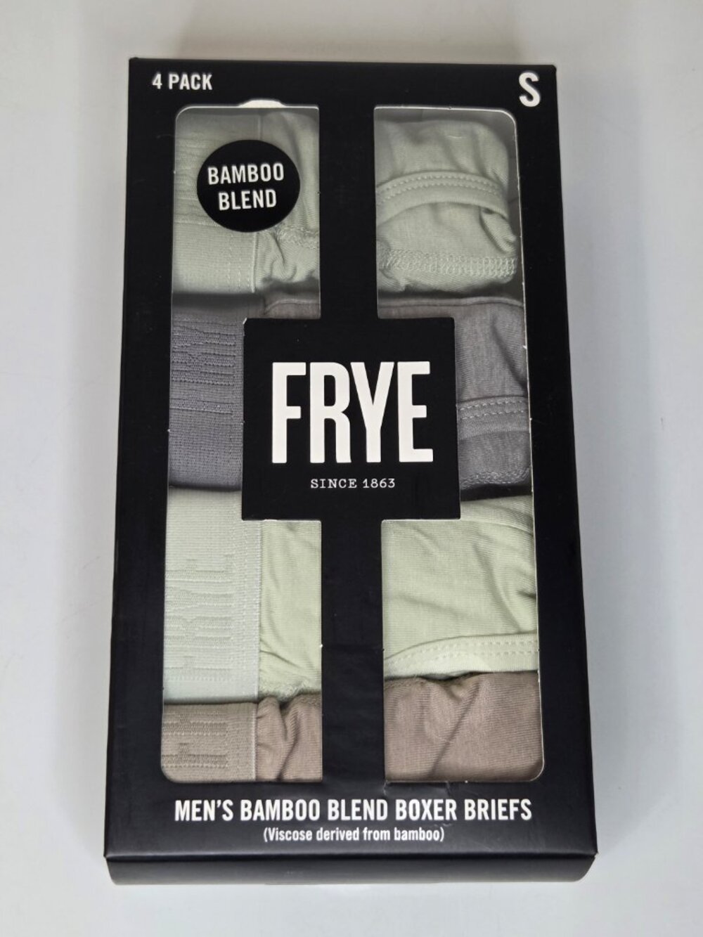 FRYE Men's S 28-30" Bamboo Blend Boxer Briefs 4 Pack Neutral Green Gray Brown